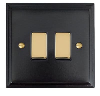 G&H VFB302-PB Victorian Plate Matt Black 2 Gang 1 or 2 Way Rocker Light Switch