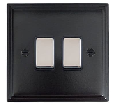 G&H VFB302-PC Victorian Plate Matt Black 2 Gang 1 or 2 Way Rocker Light Switch