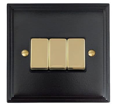 G&H VFB303-PB Victorian Plate Matt Black 3 Gang 1 or 2 Way Rocker Light Switch