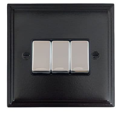 G&H VFB303-PC Victorian Plate Matt Black 3 Gang 1 or 2 Way Rocker Light Switch