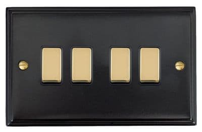 G&H VFB304-PB Victorian Plate Matt Black 4 Gang 1 or 2 Way Rocker Light Switch