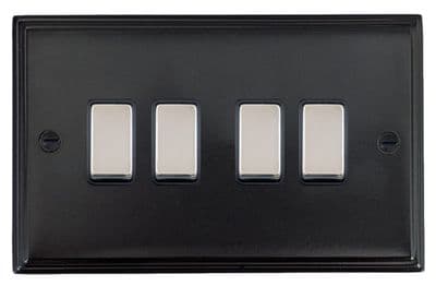 G&H VFB304-PC Victorian Plate Matt Black 4 Gang 1 or 2 Way Rocker Light Switch