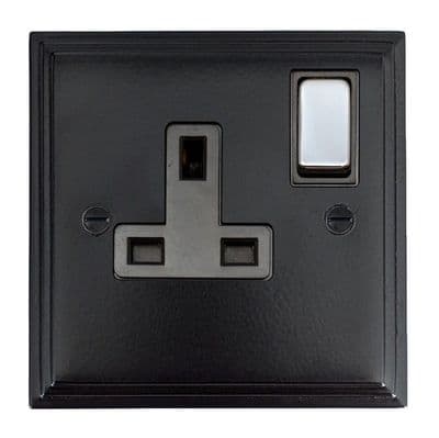 G&H VFB309-PC Victorian Plate Matt Black 1 Gang Single 13A Switched Plug Socket