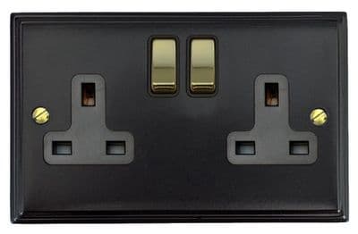 G&H VFB310-PB Victorian Plate Matt Black 2 Gang Double 13A Switched Plug Socket