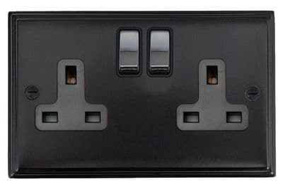G&H VFB310-PC Victorian Plate Matt Black 2 Gang Double 13A Switched Plug Socket