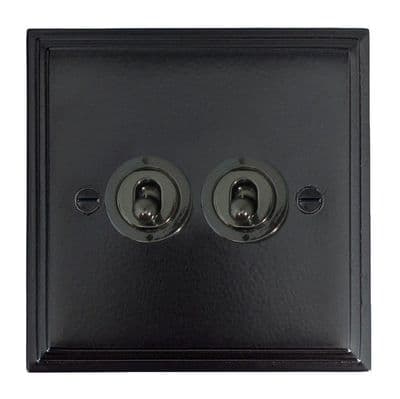 G&H VFB382-BN Victorian Plate Matt Black 2 Gang 2 Way Toggle Light Switch