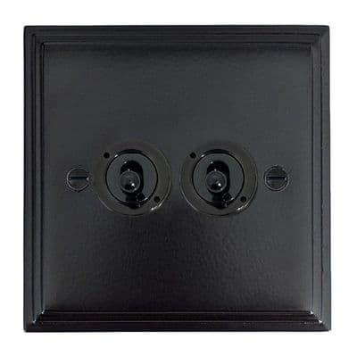G&H VFB382-FBK Victorian Plate Matt Black 2 Gang 2 Way Toggle Light Switch