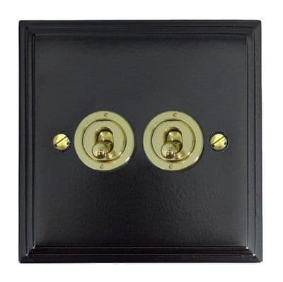 G&H VFB382-PB Victorian Plate Matt Black 2 Gang 2 Way Toggle Light Switch