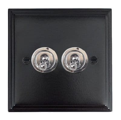 G&H VFB382-PC Victorian Plate Matt Black 2 Gang 2 Way Toggle Light Switch