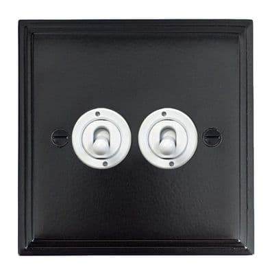 G&H VFB382-W Victorian Plate Matt Black 2 Gang 2 Way Toggle Light Switch