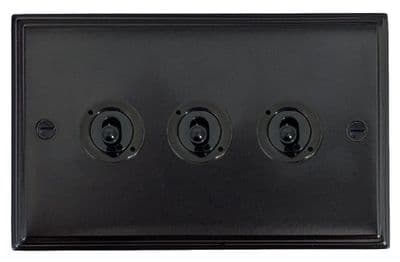 G&H VFB383-FBK Victorian Plate Matt Black 3 Gang 2 Way Toggle Light Switch