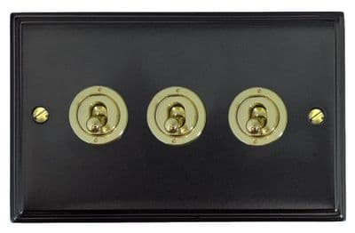 G&H VFB383-PB Victorian Plate Matt Black 3 Gang 2 Way Toggle Light Switch