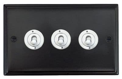 G&H VFB383-W Victorian Plate Matt Black 3 Gang 2 Way Toggle Light Switch