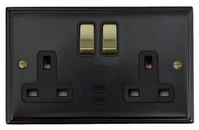 G&H VFB3913-PB Victorian Plate Matt Black 2 Gang Double 13A Plug Socket Dual 4.2A USB C