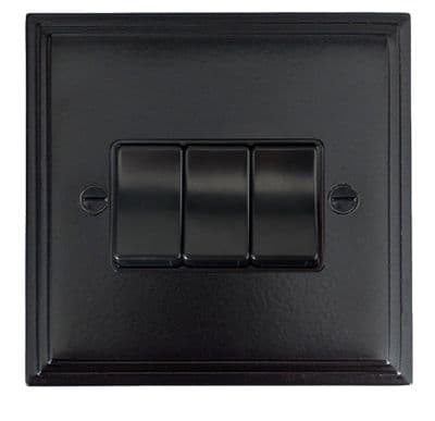 G&H VFB3B Victorian Plate Matt Black 3 Gang 1 or 2 Way Rocker Light Switch