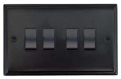 G&H VFB4B Victorian Plate Matt Black 4 Gang 1 or 2 Way Rocker Light Switch