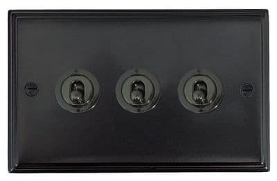 G&H VFB83A-BN Victorian Plate Matt Black 3 Gang 1 x 2 Way 2 x Intermediate Toggle Light Switch