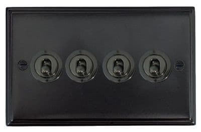 G&H VFB84A-BN Victorian Plate Matt Black 4 Gang 1 x 2 Way 3 x Intermediate Toggle Light Switch