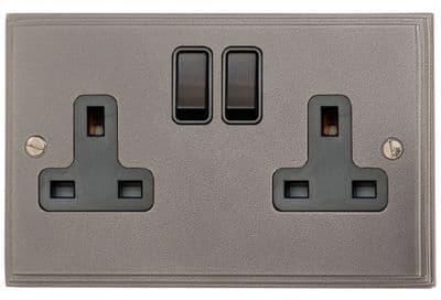 G&H VP10B Victorian Plate Pewter 2 Gang Double 13A Switched Plug Socket