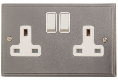 G&H VP10W Victorian Plate Pewter 2 Gang Double 13A Switched Plug Socket