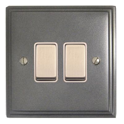 G&H VP202 Victorian Plate Pewter 2 Gang 1 or 2 Way Rocker Light Switch