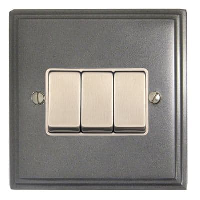 G&H VP203 Victorian Plate Pewter 3 Gang 1 or 2 Way Rocker Light Switch