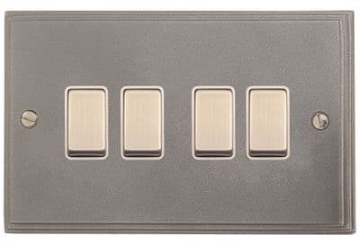 G&H VP204 Victorian Plate Pewter 4 Gang 1 or 2 Way Rocker Light Switch