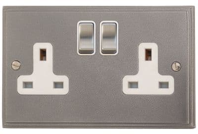G&H VP210 Victorian Plate Pewter 2 Gang Double 13A Switched Plug Socket