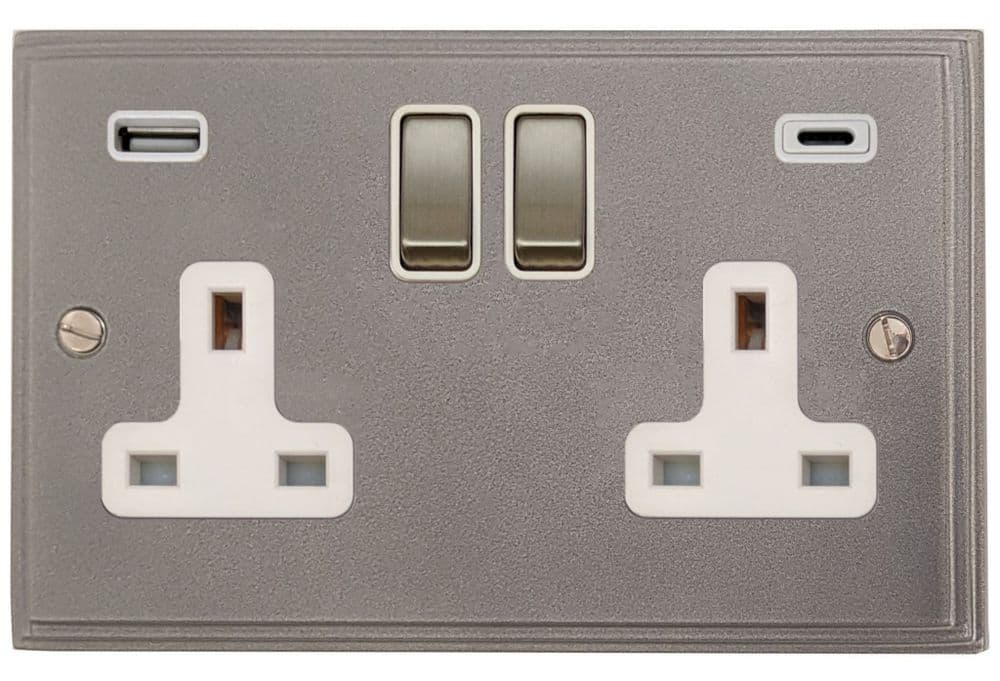 G&H VP2911 Victorian Plate Pewter 2 Gang Double 13A Plug Socket 3 1A ...