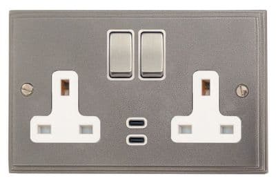 G&H VP2913 Victorian Plate Pewter 2 Gang Double 13A Plug Socket Dual 4.2A USB C