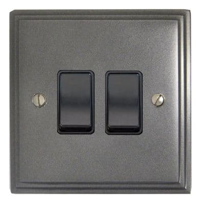 G&H VP2B Victorian Plate Pewter 2 Gang 1 or 2 Way Rocker Light Switch