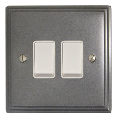 G&H VP2W Victorian Plate Pewter 2 Gang 1 or 2 Way Rocker Light Switch