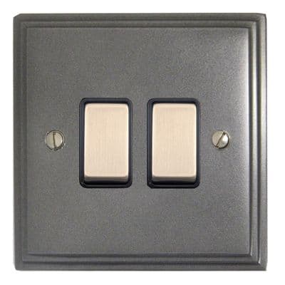 G&H VP302 Victorian Plate Pewter 2 Gang 1 or 2 Way Rocker Light Switch