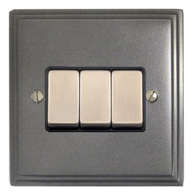 G&H VP303 Victorian Plate Pewter 3 Gang 1 or 2 Way Rocker Light Switch