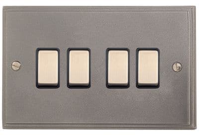 G&H VP304 Victorian Plate Pewter 4 Gang 1 or 2 Way Rocker Light Switch