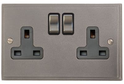 G&H VP310 Victorian Plate Pewter 2 Gang Double 13A Switched Plug Socket