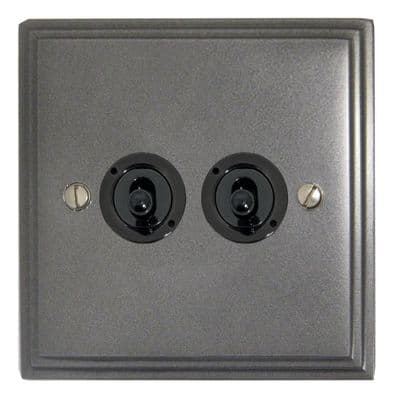 G&H VP382-FBK Victorian Plate Pewter 2 Gang 2 Way Toggle Light Switch