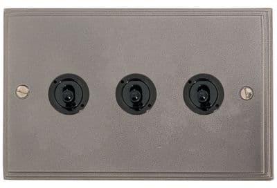 G&H VP383-FBK Victorian Plate Pewter 3 Gang 2 Way Toggle Light Switch