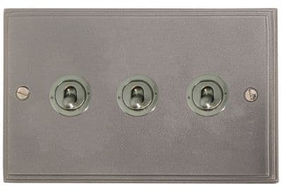 G&H VP383-SS Victorian Plate Pewter 3 Gang 2 Way Toggle Light Switch