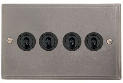 G&H VP384-FBK Victorian Plate Pewter 4 Gang 2 Way Toggle Light Switch