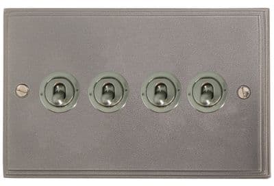 G&H VP384-SS Victorian Plate Pewter 4 Gang 2 Way Toggle Light Switch