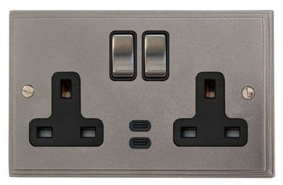 G&H VP3913 Victorian Plate Pewter 2 Gang Double 13A Plug Socket Dual 4.2A USB C
