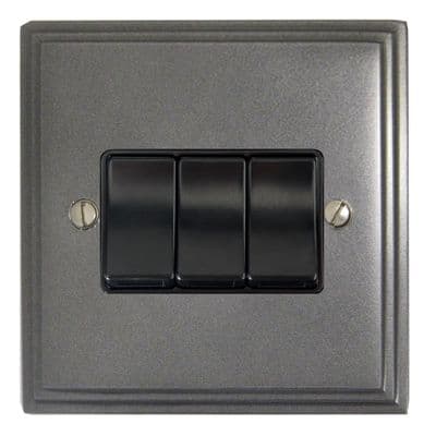 G&H VP3B Victorian Plate Pewter 3 Gang 1 or 2 Way Rocker Light Switch