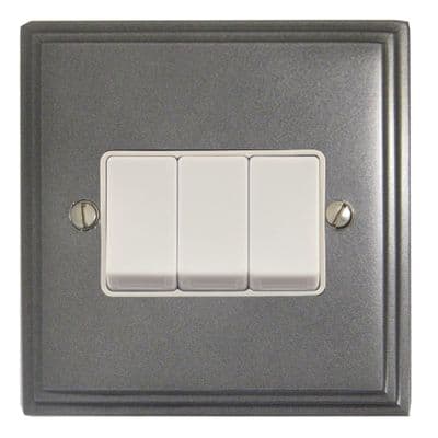 G&H VP3W Victorian Plate Pewter 3 Gang 1 or 2 Way Rocker Light Switch