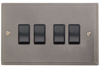 G&H VP4B Victorian Plate Pewter 4 Gang 1 or 2 Way Rocker Light Switch