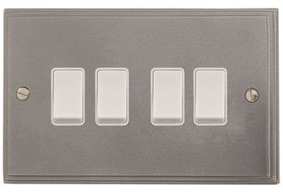 G&H VP4W Victorian Plate Pewter 4 Gang 1 or 2 Way Rocker Light Switch