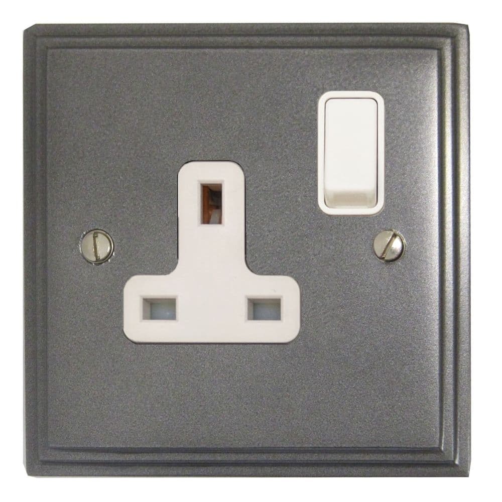 G&H VP9W Victorian Plate Pewter 1 Gang Single 13A Switched Plug Socket