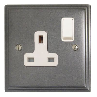 G&H VP9W Victorian Plate Pewter 1 Gang Single 13A Switched Plug Socket