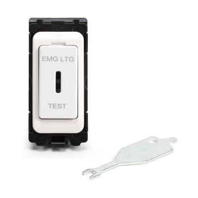 Lieber White 20AX 2 Way Single Pole 'EMG LTG TEST' RM Grid Switch Module SS-LL-00-SGP709-WTU