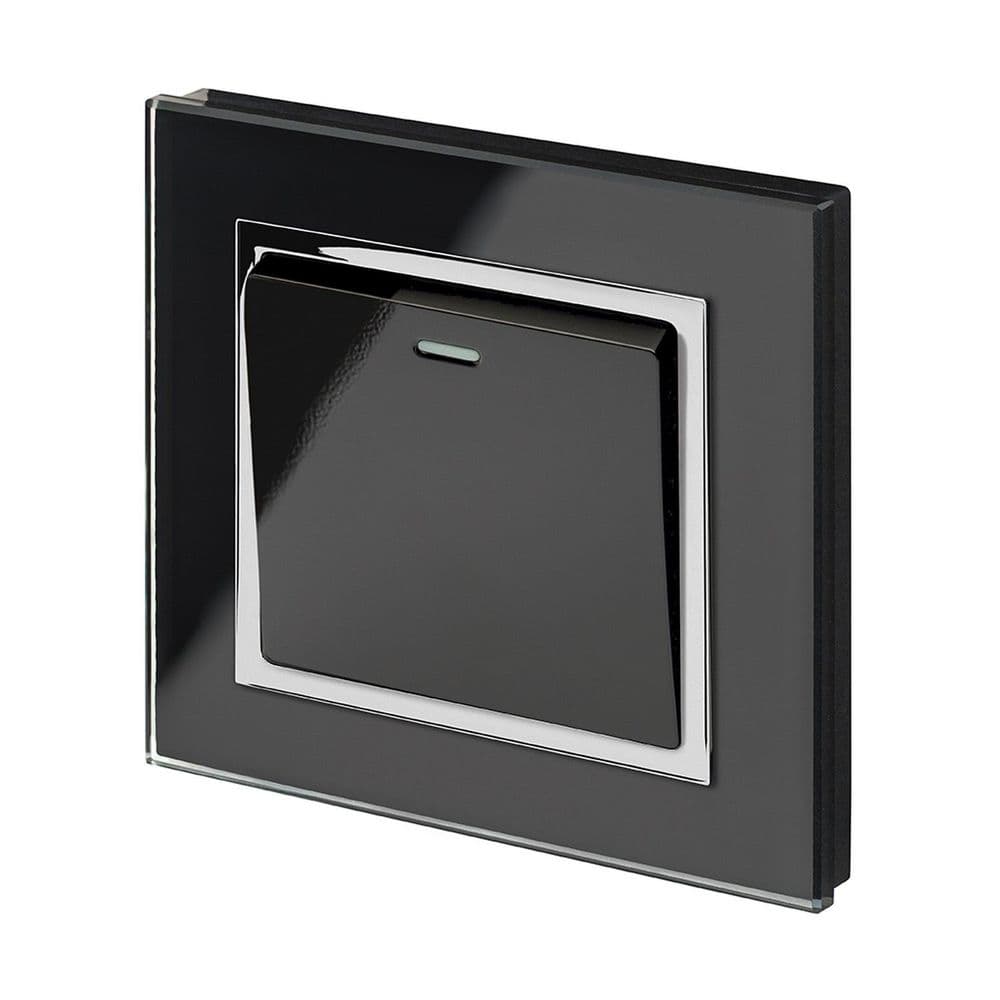 RetroTouch 1 Gang 1 or 2 Way 10A Rocker Light Switch Black Glass CT 00201